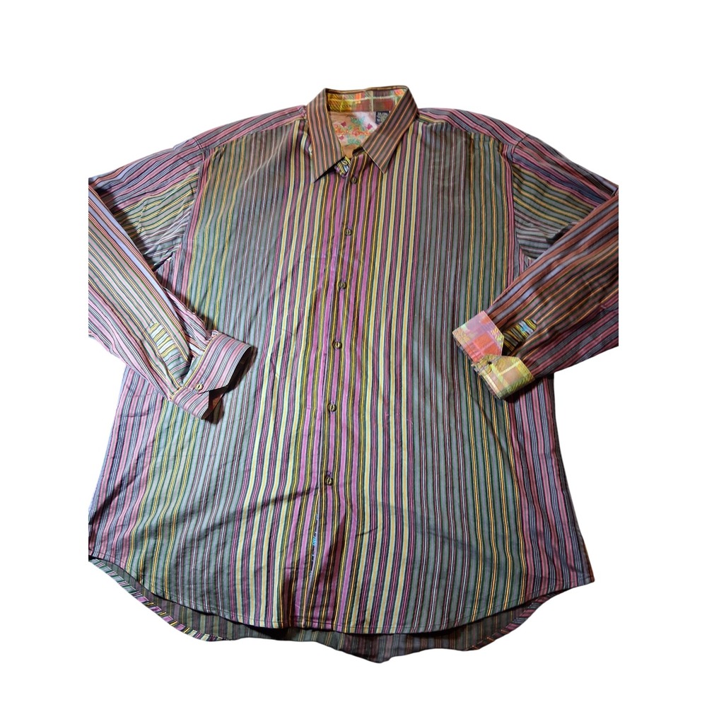 Robert Graham Mens 3XL Multi Color Striped Long Sleeve Button Down Shirt Floral